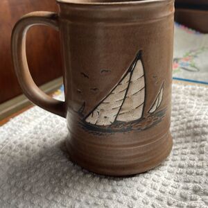 Vintage Westwood Japan sailboat nautical stoneware mug, beer stein coffee tankar